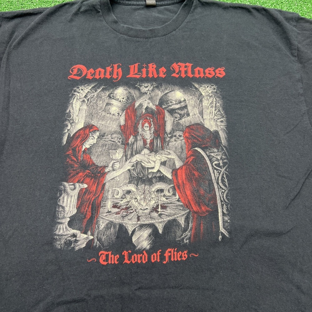 Lord Of The Flies Rock Band Death Like Mass Black T-Shirt Short‎ Sleeve Mens 2XL